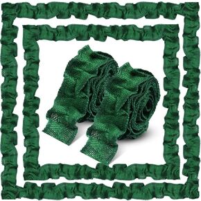 2 Rolls Green Christmas Ruffled Bulletin Board Borders Scalloped Border Trim 2" x 79" Burlap Bulletin Board Trim for Office Decoration Farmhouse DIY Craft Border Trim Home Decoration