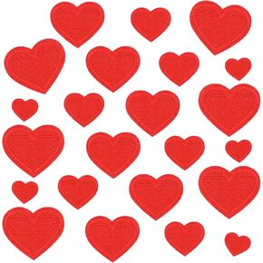Giantree 24Pcs Heart Shape Iron on Patches, Mini Cute Heart Shape Iron-on Sew-on Patches Embroidered Applique Decoration Patches 4 Size Heart Patches for Clothing Jackets Jeans Hats Backpacks(Red)