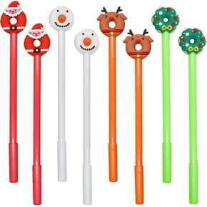 Maydahui 12 PCS Creative Donut Christmas Gel Pen Xmas Tree Snowman Reindeer Santa Claus Style Black Ink for School Party Students
