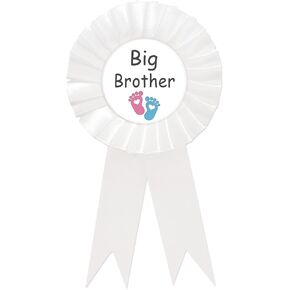 Footprint Big Brother Tinplate Badge Pin, Brother to Be Pin for Boy, Birthday Boy Button Pin, White Rosette Happy Birthday Button for Boy Celebration, Footprint Theme Baby Shower/Newborn Baby Party Favors