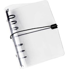 Clear A6 Binder with Elastic Band, 6 Black Rings Journal Planner Clear Budget Binder Thick PVC Notebook Cover Folder for 6 Holes A6 Grid Paper Refills Cash Envelopes Binder Dividers (A6)