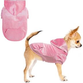 BEAUTYZOO Winter Dog Hoodie Sweater with Pockets Warm Dog Clothes for Small or Medium Dogs Boy Girl, Velvet Hooded Pullover Dog Jacket Chihuahua Coat Clothing Puppy Sweatshirt Cat Custume, Pink XS