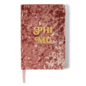 Sorority Shop Phi Mu Notebook - PM Velvet Notebook with Velvet Cover, Gold Foil Imprint, Satin Ribbon, 216 Lined Pages, Glued Binding - Sorority Journal, Phi Mu Sorority Gift