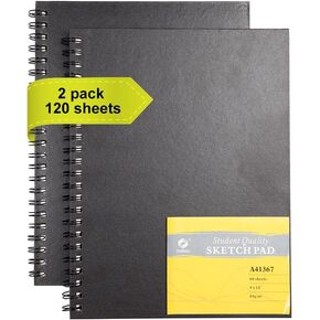conda 9"x12" Spiral Sketch Pad, (60 Sheets, 2 Pack), Double-Sided Hardbound, Durable Acid Free Drawing Paper for Drawing Painting