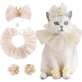 Princess Dog Crown Hat Scarf Set, Dog Birthday Hat Dress Outfit, Wedding Party Supplies for Girl Cats and Small Mini Dogs