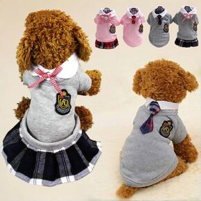 Pet Uniform School Skirts Sailor Costume Dog Campus Clothes Teddy Cute Bowtie Adorable Puppy Apparel (X-Large,Gray Dresses)