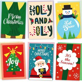 24 Pack Merry Christmas Cards with Envelopes & Stickers, 4"x 6" Bulk Xmas Blank Gift Cards Holiday Greeting Cards, Perfect to Send Warm Holiday Wishes to Friends & Family, 6 Assorted Designs