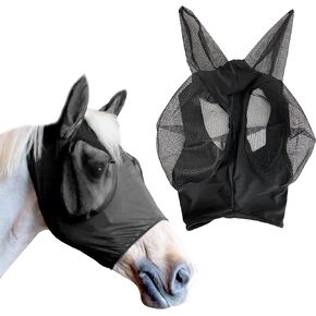 Soft Nylon Micromesh Horse Fly Mask | Fly Masks for Horses with Ears | Horse Fly Mask with Ears | Protection from Sun’s UV Rays | Comfortable Fly mesh mask with Breathable & Stretchy (Black Small)