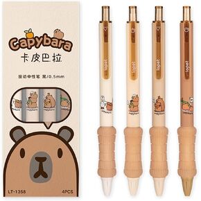 4 Pcs Cute Retractable Pens Capybara Soft Grip Gel Pens Black Ink Pens 0.5mm Fine Point Smooth Writing Pens Office School Supplies Women Girls Boys Men (4Pcs Capybara)