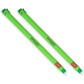 LEGAMI Erasable Gel Pen - Dino, Thermosensitive Ink, 0.7 mm Tip Diameter, 15 cm Length, Green ink (Pack of 2)