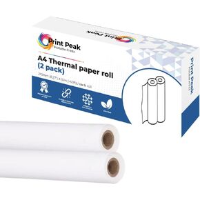 PrintPeak A4 Thermal Printer Paper Rolls (2 Rolls), Quick-Dry, Scratch-Resistant Thermal Paper Rolls for Portable Printing, 8.27 inch Width, 15m Long (1 Roll = 50 Sheets)