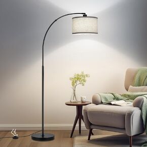 Black Arc Floor Lamps for Living Room,Modern Standing Lamp with Adjustable Drum Lampshade Tall Pole Lamp with Foot Switch Over Couch Arched Floor Light for Reading Bedroom 8W LED Bulb Included