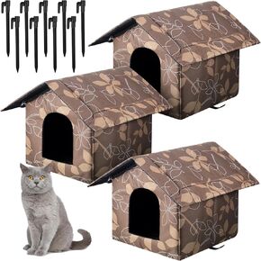 Soaoo 3 Pcs Large Cat Houses for Outdoor Stray 15.8 x 13.8 x 15.8 Inches Cats Shelter Weatherproof Outside Cat House Indoor Foldable Pet Cave with Tent Stakes for Wild Animal Dogs(Paw)