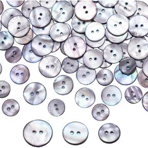 45pcs Mother of Pearl Buttons, 15/18/20mm Round Pearl Shell Buttons, 2 Holes Sewing Craft Buttons - 3 Sizes (Gray)