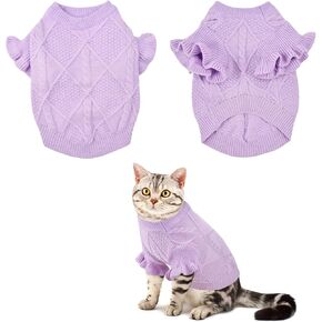 Vehomy Dog Sweater for Small Medium Dogs Warm Pet Turtleneck Sweater with Ruffled Sleeves Purple Dog Cat Pullover Knitwear Clothes for Girl Boy Puppies Kittens Christmas Pet Outfits Apparel L