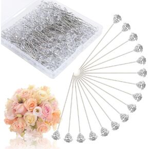 300PCS 1.5 Inch Straight Clear Corsage Boutonniere Pins with Crystal Heads Diamond Rhinestone Floral Pins Ideal for DIY Decoration, Crafts, Sewing, Quilting and Wedding Bridal Hair Accessories