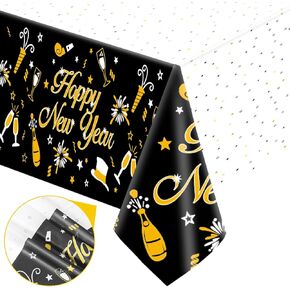 Happy New Year Plastic Table Cloth for Parties, 2025 Disposable Table Cover, Plastic Party Table Clothes Decorations Supplies.(108"L X 54"W)