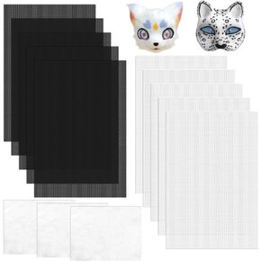 Dreamtop 10Pcs Mesh for Mask Eyes, 0.5mm Waterproof Printable Plastic Cosplay Furry Eye Mesh Canvas and 3Pcs Felt Sheets for Costume Roleplay, Fursuits, Therian, Handicrafts(11.81x7.87", White&Black)