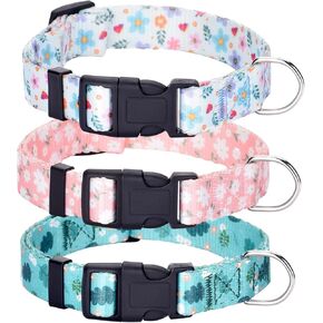 3 PCS Designer Dog Collar for Small Medium Large Dogs, Cute Flower Dog Collars for Dogs, Adjustable Dog Collar with Ring (#1-Multicolor A, M)