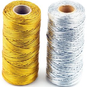 220 Yards Metallic Bakers Twine Metallic Cord for Bracelets Jewelry Making String Cord for Beads Tags Hanging Gift Wrapping Twine String Silver Gold Ribbon for Presents Christmas Ornament Hanging