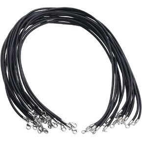 SUNNYCLUE 1 Box 20Pcs Black Necklace Cord Leather Rope Chains Bulk 18" 3mm Cowhide Waxed String Brass Lobster Claw Clasps Cords Ends Chain for Jewelry Making Necklaces Bracelets DIY Crafts Accessories