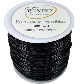 Expo International Elastic String Cord, 1 mm Wide Premium Stretchy String Cord for Jewelry Making, Thin Bracelet Cord, Versatile Jewelry Cord, Roll/Spool of 100 Meters, Black