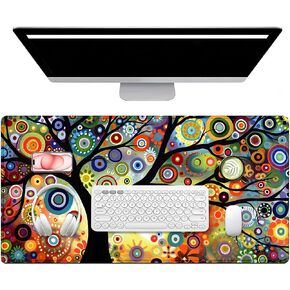 Colourful Tree of Life Large Mouse Pad, Big Desk Pad Desk Mat,XXL Extended Gaming Mouse Pad,Large Mouse Pads for Desk Rubber Base Mousepad with Stitched Edges,Keyboard Mouse Mat for Work,Game Office