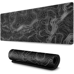 M's Products Topograpgic Mouse Pad, XL Gaming Mouse Pad, Extended Desk Mouse Pad, Mouse Pad, Multi-Purpose Mat, Pad, Black with White Line, Non-Slip, Computer Or Office Laptop, 31.5x11.8inch