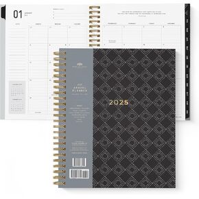 2025 Floral Annual Planner by Bright Day, Yearly Monthly Weekly Daily Spiral Bound Dated Agenda Flexible Cover Tabbed Notebook, 9.5" x 7.5"