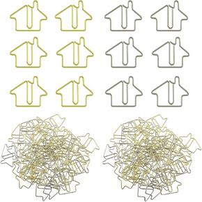 XGNG 120PCS Real Estate Agent Supplies Gold Silver Fun Paperclips Bulk House Shaped Paper Clips Bookmarks for Kids Student School Office Home Classroom Desk Accessories Gift