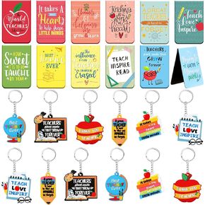 Geetery 24 Pcs Teacher Bookmarks Appreciation Gifts Include 12 Teacher Appreciation Bookmark 12 Thank Keychain Charm for Women Men Graduation