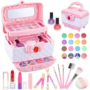 BELLOCHIDDO Kids Makeup Kit - 41 Pcs Real Makeup Set for Little Girls - Prtend Play Cosmetic Case, Safe & Washable, Little Girl Makeup Set - Girls Toys Age 3-12
