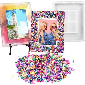 DIY Mosaic Picture Frame Resin Silicone Mold Set Contains Square Photo Frame Epoxy Casting Mold Mosaic Stones Accessories for DIY Art Crafts Table Home Display Decor Handmade Birthday Gift