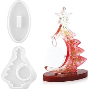 Large Christmas Photo Frame Resin Mold, with 10 Colorful Chains, Silicone 3D Christmas Tree Mold Photo Art Mould Display Holder Picture Decoration for DIY Xmas Home Office Décor