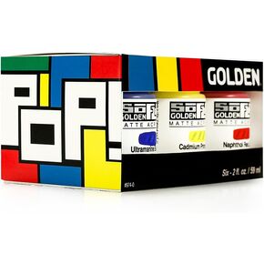SoFlat Matte Acrylics by GOLDEN, SoFlat POP 6 Color Set, Professional Acrylic Paint
