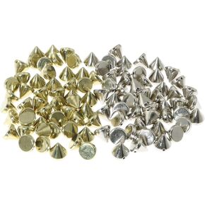 RLECS 100PCS (50pcs Silver+50pcs Light Gold) 8mm Bullet Cone Rivets Spike Studs Bead Sewing Bracelets for DIY Garments Accessories