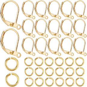 1 Box 200Pcs Leverback Earring Findings Gold Earring Hooks Bulk French Brass Lever Back Ear Wires with 200Pcs Jump Rings Small Huggie Earring Hooks for Jewelry Making Supplies DIY Craft Women