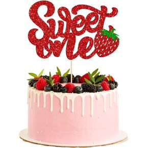 1 Pack Sweet One Cupcake Topper Glitter First Birthday Strawberry Cake Pick for Fruit Baby Shower 1st Birthday Berry Sweet Cake Decorations For Birthday Party Supplies Red