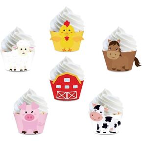 24pcs Farm Animal Cupcake Wrappers for Farm Theme Party Baby Shower, Birthday, Wedding Decorations Baby Shower Supplies- Farm Theme Party Supplies