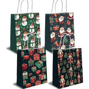 Peghoqu Christmas Gift Bags 12pcs Vintage Christmas Paper Treat Bags with Handles Large Retro Christmas Ball Gift Box Tree Gift Bags Bulk for Xmas Gift Baskets Holiday Presents Party Favors