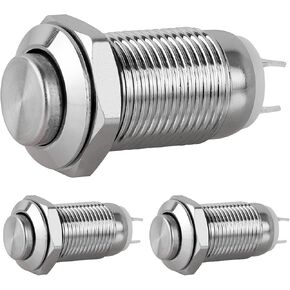 DIYhz Metal Waterproof Push Button Switch Self-Locking Lock Switch 10mm Small Power Button Switch Silver 2 feet 3PCS