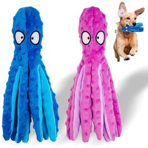 Squeaky Dog Toys, Crinkle Dog Toy Octopus, Interactive Dog Toys for Hide and Seek, Plush Dog Chew Toy for Puppy Teething, Perfect for Puppies, Small and Medium Dogs,2 Pack (Blue+Purple)