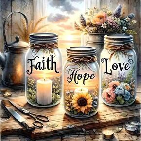 ZQEATRY 5D Diamond Painting Kits for Beginner,Faith,Hope,Love Wishing Bottle Diamond Art kit for Adults,DIY Diamond Dots with Diamond Gem Art and Crafts for Adults Home Wall Decor 11.8x11.8inch