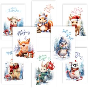 DERAYEE 24PCS Christmas Cards with Envelopes, Merry Christmas Cards Bulk Winter Greeting Cards for Xmas Holiday (8 Animal Design)