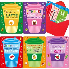 Fancy Land Christmas Cards for Teacher Xmas Coffee Gift Card Holders Holiday Appreciation Card Sleeves with Envelopes for Teachers Coworkers School Office Supplies 12Pcs