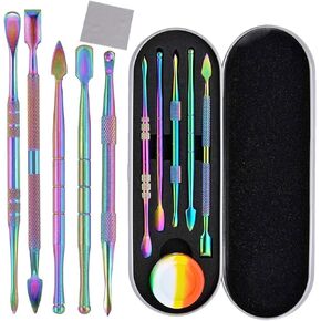 Carving Tools for Wax Wood: 7 Pcs Rainbow Stainless Steel Double-Sized Sculpting Clay Tools Kits with Silicone Container for Kids Wood, Wax, Jewelry, Clay, Pottery (A)