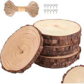 Set of 10 Wood Slices for Centerpieces 7-8 inch, Natural Unfinished Wood Craft Kits, Tree Slices with Bark for DIY Crafts Wedding Christmas Party Decoration, Wood Centerpieces for Tables