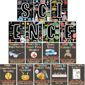 bqw 16 Pieces Science Lab Safety Rules Posters Science Classroom Decor 11"x8.5" Science Poster Classroom Bulletin Board Decorations for Middle School High School Chemistry Lab Supplies Must Haves
