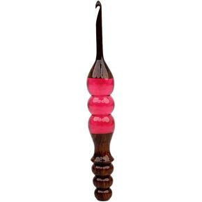 Inanosa Ergonomic Handle 7" Wooden Crochet Hook Knitting Needle for Crocheting and Craft Yarn Weave | Craft Supplies for Crochet Lovers - Adults and Beginners | Brown and Red (6.0, Brown and Red)