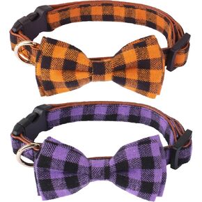 ADOGGYGO Christmas Dog Collar with Bow, Adjustable Plaid Xmas Dog Bow Collars, Red Green Plaid Dog Christmas Collars for Small Medium Large Dogs (Medium, Xmas)